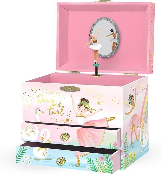 Giggle & Honey Musical Ballerina Jewelry Box for Girls - Kids Music Box with Spinning Ballerina, Ballet Birthday Gifts for Little Girls, Jewelry Boxes, 6.8 x 5.3 x 6 in - Ages 3-10, Pink