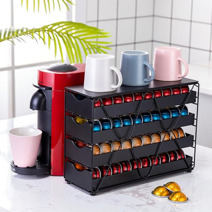 FlagShip for Nespresso Pod Holder Drawer Large Mullti Tier Coffee Pod Holder Vertuo (4 Tier (80Pods Capacity))