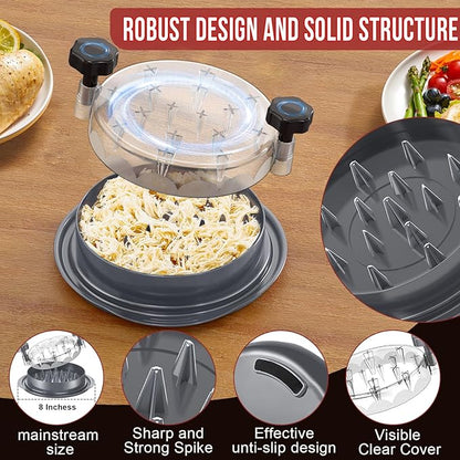 SoulLife Chicken Shredder 8 Inches, Chicken Breast Shredder, Meat Shredder, Chicken Shredder Tool Twist, Clear Lid, Ergonomic Handle, Strong Anti-slip, Easy To Clean, BPA free, Dishwasher safe (Grey)