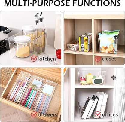 Clear Plastic Storage Bins 8 Pack - Pantry Organizers and Storage, Fridge Organizer Containers for Kitchen, Cabinet, Freezer, Bathroom, Clost, Home Organization