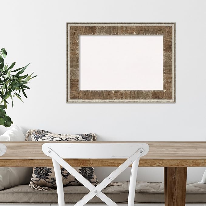 Amanti Art White Cork Board for Wall, 17x23 Vision Board with Brown Wood Frame, Small Corkboard Office Decor for Home Organization, Country Rustic Corkboard Pinboard to Display Items for Home