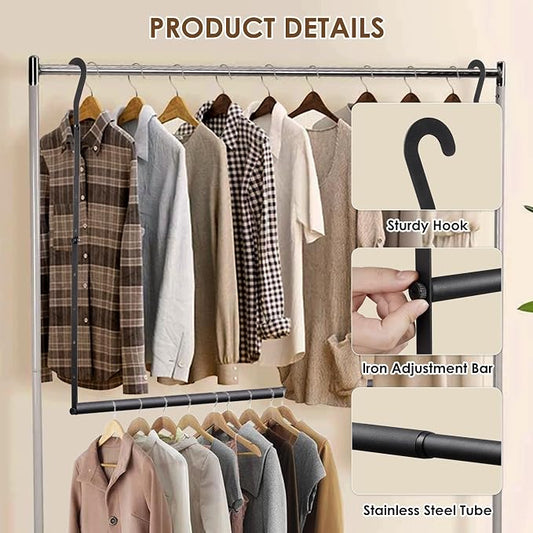 Closet Rod Extenders - Black Adjustable Closet Hanging Rod, Width & Height Expandable Clothes Rod, Space-Saving Closet Organizer for Hanging Clothes, Easy Installation, 2 Packs