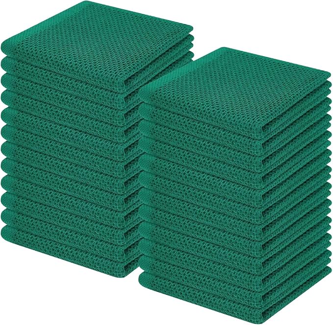 Homaxy 100% Cotton Waffle Weave Kitchen Dish Cloths, Ultra Soft Absorbent Quick Drying Dish Towels, 12 x 12 Inches, 24-Pack, Dark Green