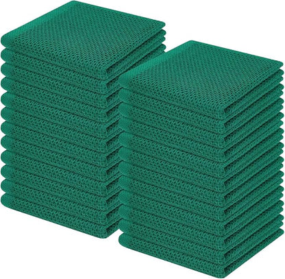 Homaxy 100% Cotton Waffle Weave Kitchen Dish Cloths, Ultra Soft Absorbent Quick Drying Dish Towels, 12 x 12 Inches, 24-Pack, Dark Green