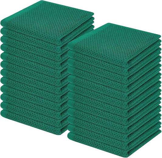 Homaxy 100% Cotton Waffle Weave Kitchen Dish Cloths, Ultra Soft Absorbent Quick Drying Dish Towels, 12 x 12 Inches, 24-Pack, Dark Green