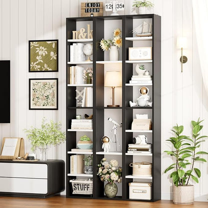 FOTOSOK 8-Tier Media Tower Rack, 11.6 X 9.3 X 71 Inches CD DVD Slim Storage Cabinet with Adjustable Shelves, Tall Narrow Bookcase Display Bookshelf for Home Office, Black/White
