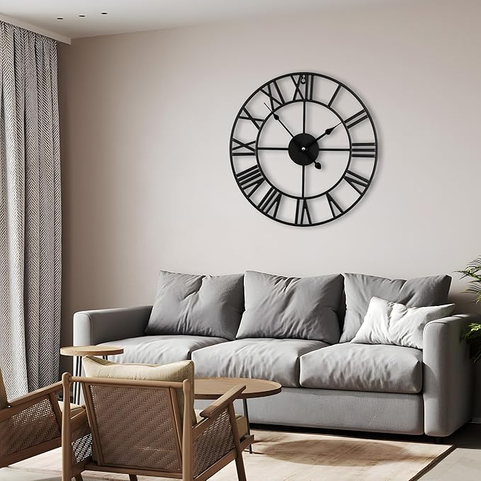 Blorple 16inch/40cm Wall Clocks Battery Operated,Wall Clocks for Living Room Decor, Bedroom,Office,Bathroom,Silent,Large Wall Clock for Home and Kitchen,Farmhouse (Iron Roman Numerals, 16 inches)