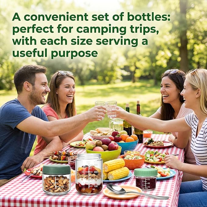 12 Pack Overnight Oats Containers with Lids, 16oz/10oz/4oz Glass Jars with Airtight Lids, Wide Mouth Mason Jars, Reusable Food Storage Containers for Oats, Chia Pudding, Salad, Spice, Meal Prep