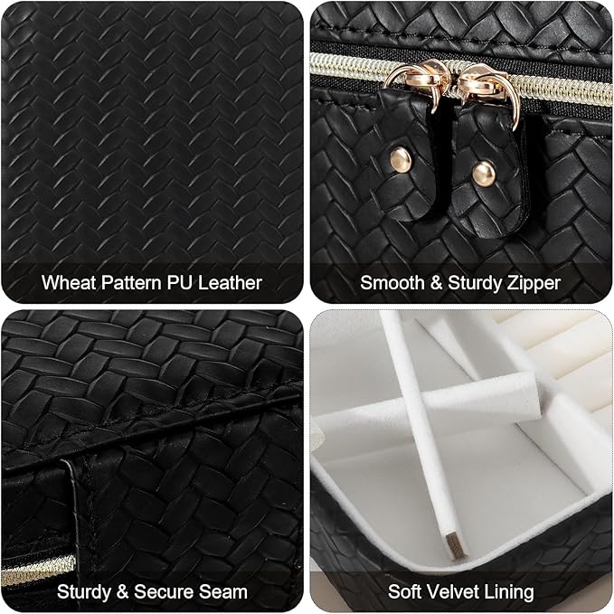 DesignSter Travel Jewelry Case for Woman, Small Travel Jewelry Box with Mirror,4.72×4.72×3.54 inches,Portable Design Travel Jewelry Organizer,Double Headed Zipper