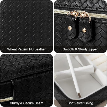 DesignSter Travel Jewelry Case for Woman, Small Travel Jewelry Box with Mirror,4.72×4.72×3.54 inches,Portable Design Travel Jewelry Organizer,Double Headed Zipper