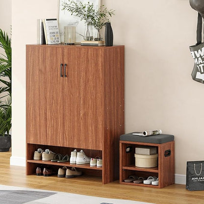 Soohow Shoe Cabinet with Doors, 7 Tier 28 Pairs Shoe Cabinet Storage for Entryway, Hidden Narrow Shoe Cabinets with Adjustable Shelves for Hallway, Living Room