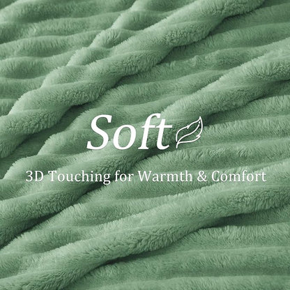 BEDELITE Twin Blanket for Couch & Bed, 300GSM Soft & Warm Fleece Blanket, Decorative and Giftable Striped Green Blankets for Women, Men, 60"x80"