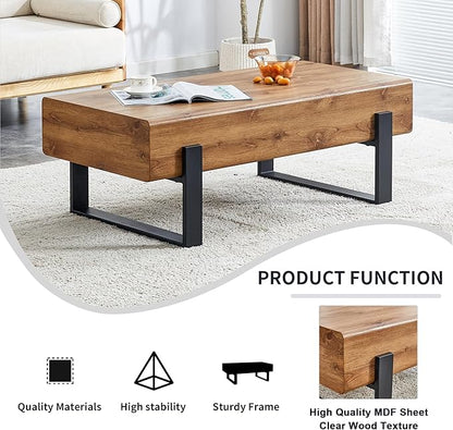 LKTART 47.24'' Modern Rectangle Coffee Table Black Metal Legs for Living Room Dining Room Bedroom Office
