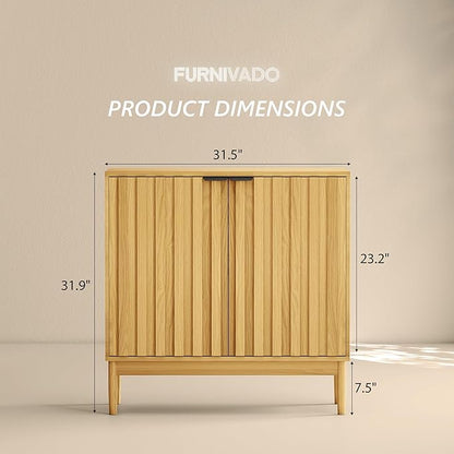 Fluted Cabinet with Storage, Buffet Cabinet Sideborad with 2 Doors, Natural Buffet Storage Accent Cabinets with Adjustable Shelves for Living Room, Entry, Hallway, Kitchen