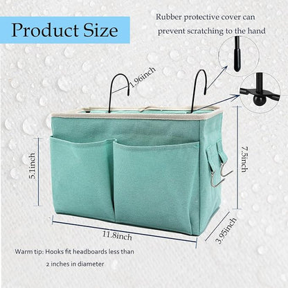 2-Pack Bedside Caddy Bedside Hanging Storage Basket Multi-Function Organizer Caddy for Bunk and Hospital Beds Dorm Rooms Bed Rails, Can be Placed Glasses Books Mobile Phones（2pcs Green）