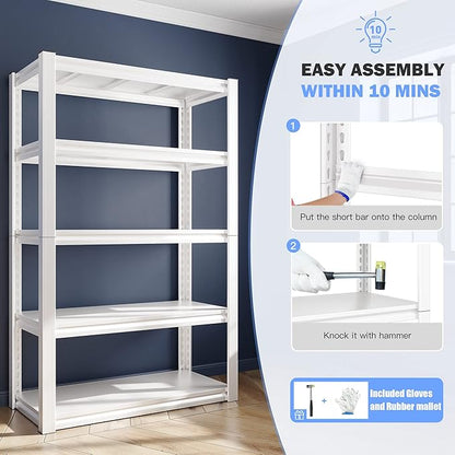 Raybee Garage Shelving, 63" H Storage Shelves, 2010LBS Metal Shelving, Adjustable Metal Shelves for Storage Kitchen Pantry 63" H x 32.1" W x16.6 D
