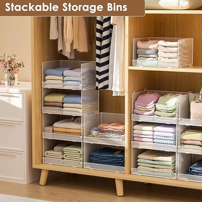4-Tier Stackable Closet Organizers and Storage Shelves, Foldable Closet Shelf Organizer, Stackable Storage Bins Drawers for Closet Organizer System, White(Patent Pending)