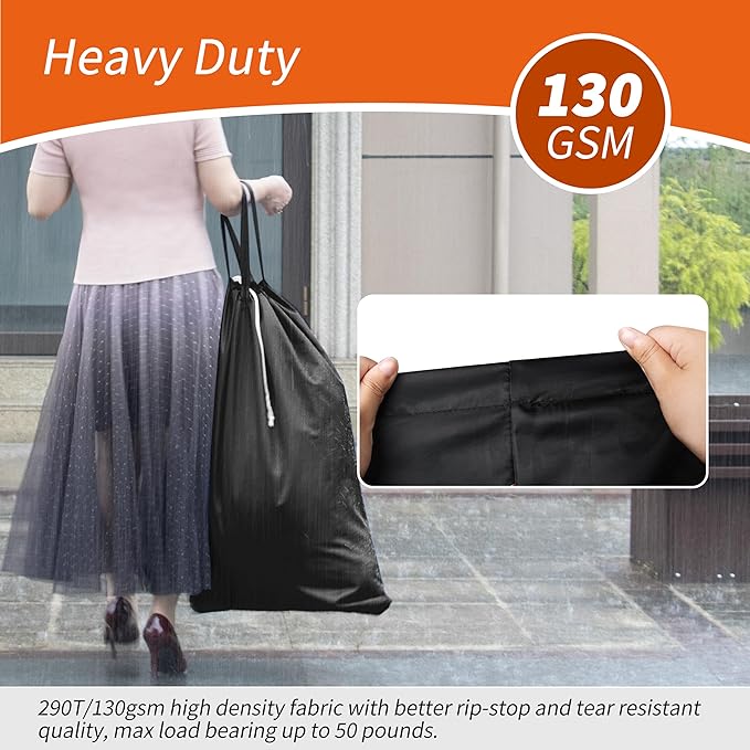 Polecasa Extra Heavy-Duty Laundry Bag 28x36”- Machine Washable Large Storage Bag with Reinforced Handles & Drawstring Closure & ID Tag for College Dorm Travel -Black