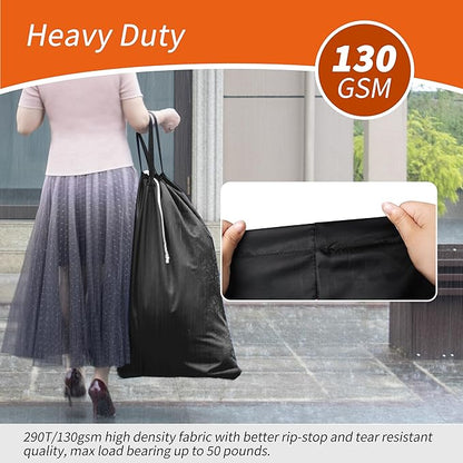 Polecasa Extra Heavy-Duty Laundry Bag 28x36”- Machine Washable Large Storage Bag with Reinforced Handles & Drawstring Closure & ID Tag for College Dorm Travel -Black