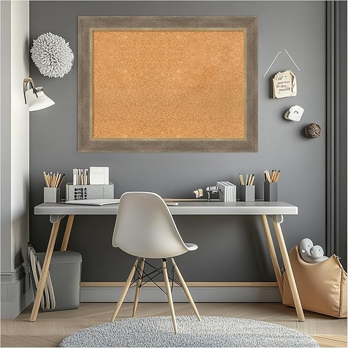 Amanti Art Natural Cork Board for Wall, 25x33 Vision Board with Brown Wood Frame, Medium Corkboard Office Decor for Home Organization, Coastal Corkboard Pinboard to display items for home organization
