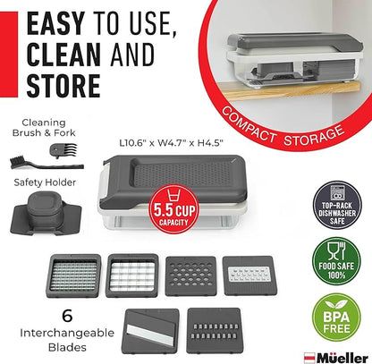 Mueller Vegetable Chopper Mandoline Slicer, Food Veggie Chopper, Cheese Grater, Onion Vegetable Cutter with Container, Dicer, Kitchen Gadgets & Essentials, White Sand/Grey