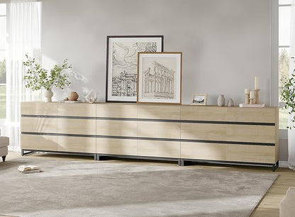 WAMPAT Dresser for Bedroom, Closet Organizers and Storage with 18 Drawers, Chest of Drawers with Metal Base, Wooden Modern Dresser for Living Room, Bedroom, Entryway, Light Oak