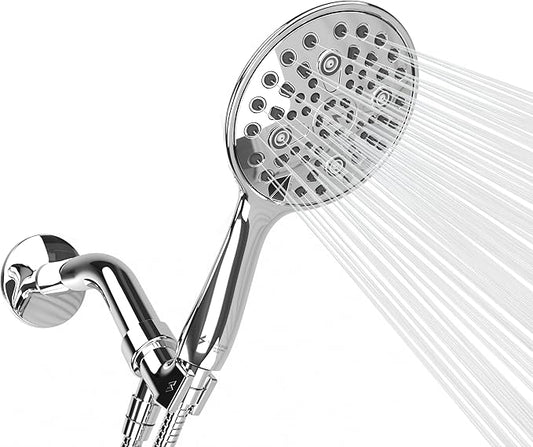 SparkPod 6 Spray Setting High Pressure Hand Held Shower Head - 6" Wide Angle Handheld Shower Head Set with Brass Swivel Ball Bracket and 70 Inch Long Hose - Luxury Design (Luxury Polished Chrome)