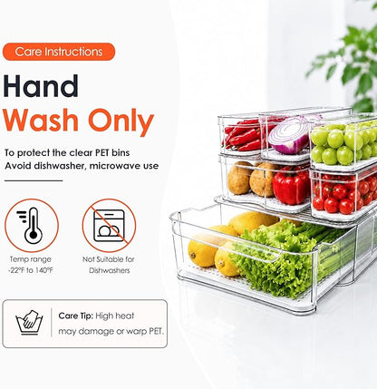 SMRCAD Refrigerator Organizers, Clear Pull-out Drawer Container and Organizer Bins with Lids, Stackable Storage Containers for Fruits, Vegetable (Set of 3 (Include Pull Out Drawer))