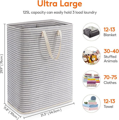 Lifewit Laundry Hamper Large Collapsible Laundry Basket, Freestanding Waterproof Clothes Hamper Storage with Easy Carry Handles for Clothes in Bedroom Bathroom College Dorm for Adults, Grey, 125L
