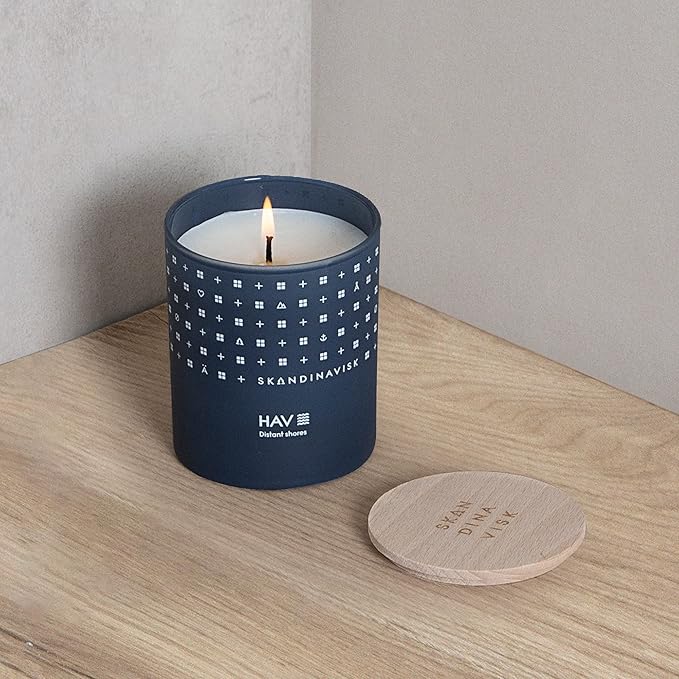 Skandinavisk HAV 'Sea' Mini Scented Candle. Fragrance Notes: Salt Spray and Sea Kelp, Hawthorn and Beach Rose. 2.3 oz.