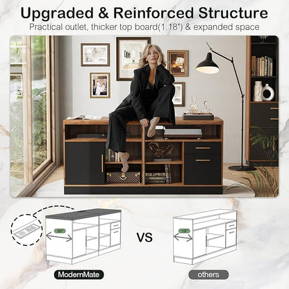 63" Wood Lateral File Cabinet with Lock, Filing Cabinet for Home Office with Adjustable Storage Shelves, Wide Office Credenza, Fits Letter/A4 Size, Black Walnut