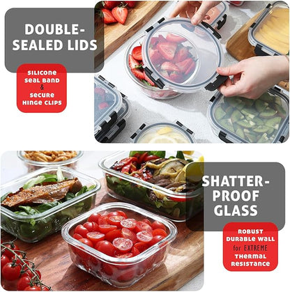 Nestl 24pc Glass Storage Containers with Lids, 12 Glass Food Storage Containers with 12 Airtight Lids for Pantry & Kitchen, Meal Prep Containers for Lunch, Oven Microwave & Dishwasher Safe, Black
