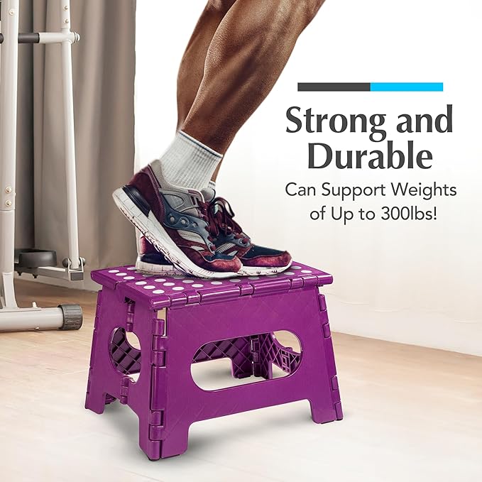 Handy Laundry Folding Lightweight Step Stool - Sturdy Enough to Support Adults - Opens Easy with One Flip - Great for Kitchen, Bathroom or Bedroom (Purple - 9 Inch)
