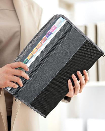 Sooez Accordion File Organizer with Safe Zipper, 12 Pocket Expanding File Folder with Front Pencil Pouch, Portable Monthly Paper Bill Tax Receipt Organizer, School Office Supplies, Letter Size, White