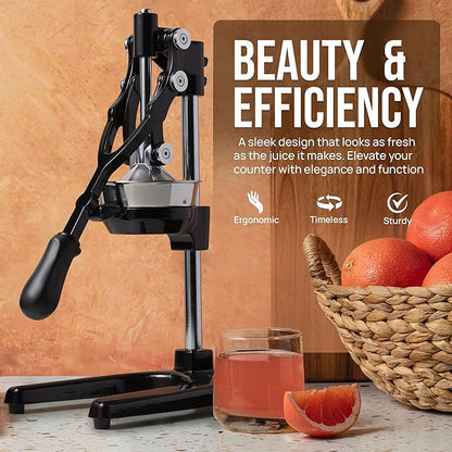 Zulay Kitchen Extra Tall Cast Iron Juicer - Fits Any Glass, Heavy Duty Manual Citrus Juicer with Detachable Strainers for Easy Cleaning, Perfect for Bartenders, Juice Lovers & Health Enthusiasts