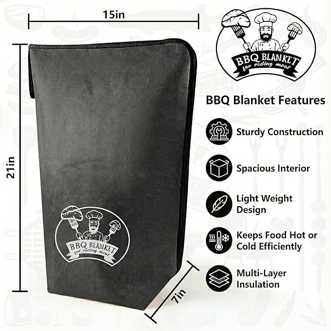 Valentines Day Gifts 21-Inch BBQ Blanket for Resting Meat - Insulated Brisket Bag for Smoker & Grill Accessories | 5-Layer Thermal Resting Bag for Super Bowl, Parties (Black-Dupont)