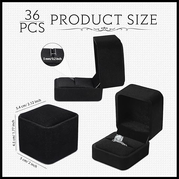 BBTO 36 Pieces Velvet Ring Box Bulk for Wedding Ceremony Engagement Ring Box Gift Wedding for Proposal Jewelry Display Case for Birthday Anniversary(Black)
