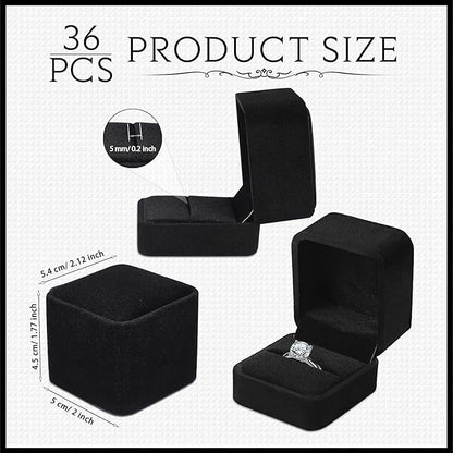 BBTO 36 Pieces Velvet Ring Box Bulk for Wedding Ceremony Engagement Ring Box Gift Wedding for Proposal Jewelry Display Case for Birthday Anniversary(Black)