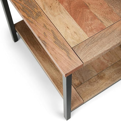 SIMPLIHOME Skyler End Table - 22 inch Wide Solid Mango Wood and Metal Side Table in Natural, Industrial Accent Table for Living Room or Bedroom with Open Storage Shelf, Assembled