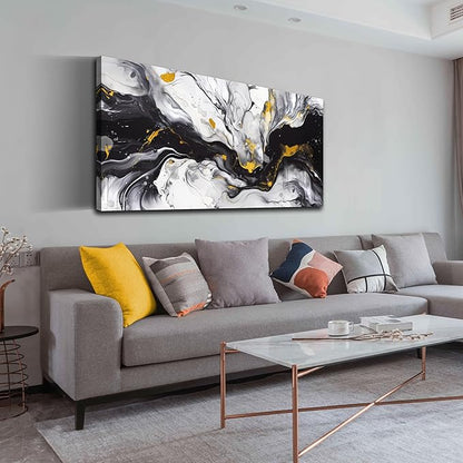 Alsingbago Large Abstract Canvas Wall Art for Living Room Bedroom Black and White Picture Ink and Wash Style Prints for Home Office Decoration Size 24x48 Ready to Hang