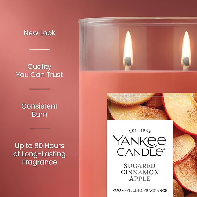 Yankee Candle Large Tumbler Scented Candle with up to 80 Hour Burn Time, Premium Plant Wax Blend for Consistent Burn, 20 oz Tumbler Candle with Room Filling Fragrance, Sugared Cinnamon Apple