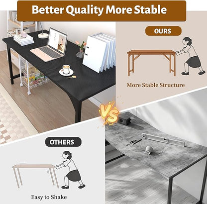 AZN Computer Desk, 47in Computer Desk, Gaming Office Desk w/Carbon Fiber Tabletop, Gaming Office Desk w/Sturdy Metal Frame, Home Office Desks w/Large Legroom for Game Work Study Writing, Black