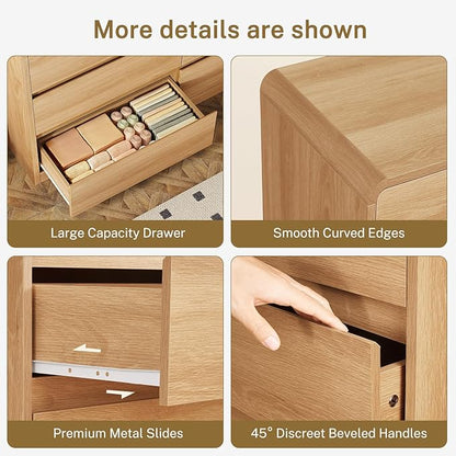 TEENFON 55" Wide Dresser for Bedroom with 6 Drawers, Dressers & Chests of Drawers with Curved Profile Design, Bedroom Dressers, Wood Dressers for Bedroom, Hallway, Natural