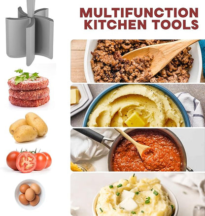 Meat Chopper, Hamburger Grinder, Premium Heat Resistant Smasher for Ground Beef, Burger Grinder Nylon Potato Mix Tool-Grey