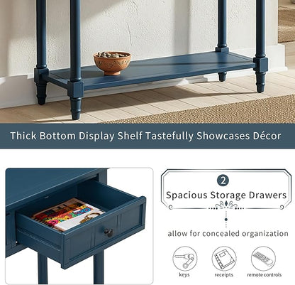 Knocbel Antique Entry Console Table with 2 Drawers & Bottom Open Shelf, Wood Sofa Tables for Entryway Hallway Living Room, 35.34" W x 13.8" D x 30.25" H, Dark Navy