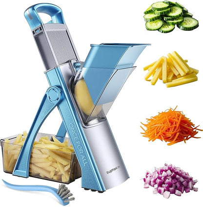 SupMaKin Upgrade Safe Mandoline Slicer Plus, Vegetable Chopper, Potato Slicer, Food Slicer Onion Chopper, Fry Cutter, Veggie Salad Dicer Kitchen Chopping Artifact Gifts (Blue)
