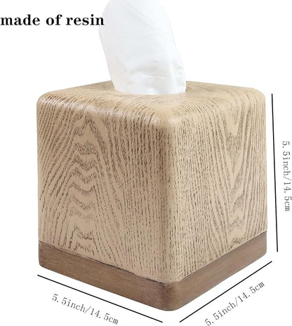 Hymmah Wooden Texture Square Tissue Box Cover Cube Tissue Holder Unique Design Klenex Box Dispenser for Bathroom Vanity Counter Tops Also Great for Bedrooms and Living Rooms