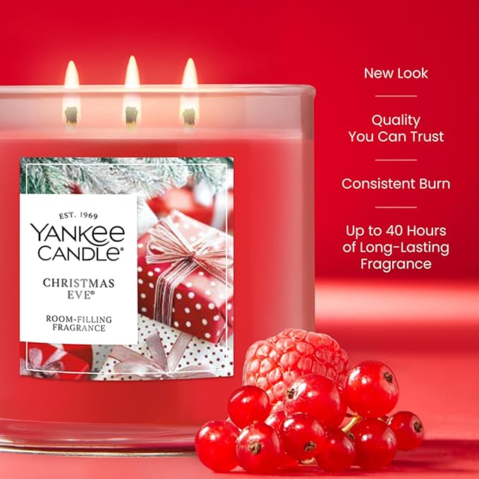 Yankee Candle Christmas Eve, Scented Candle, 14.5oz 3-Wick Candle Jar with up to 40 Hours Burn Time