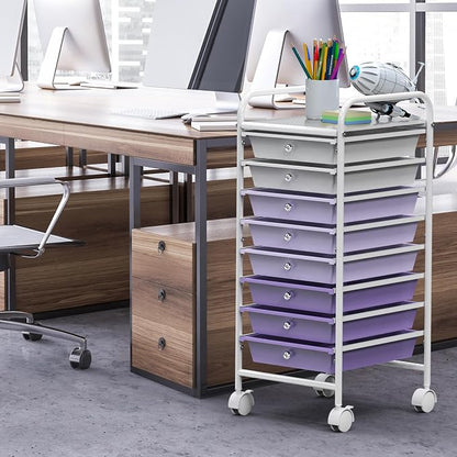 Simple Houseware Utility Cart with 8 Drawers Rolling Storage Art Craft Organizer, Purple