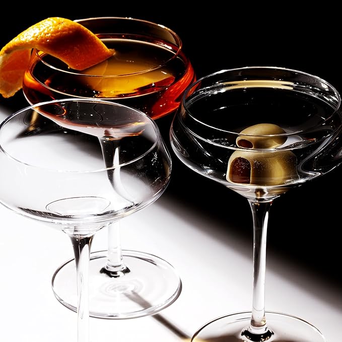 LEMONSODA Hand Blown/Nick And Nora Classic Martini Glasses Manhattan, Cosmopolitan, Espresso Martini, Lemon Drop, Dirty Martini - Inspired by 1930's - 50's Cocktail Culture - 6oz/10oz (Set of 6, 6oz)